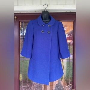 Banana Republic BLUE Wool Blend Peacoat Lined SWING COAT 3/4 Sleeves Jacket Sz S